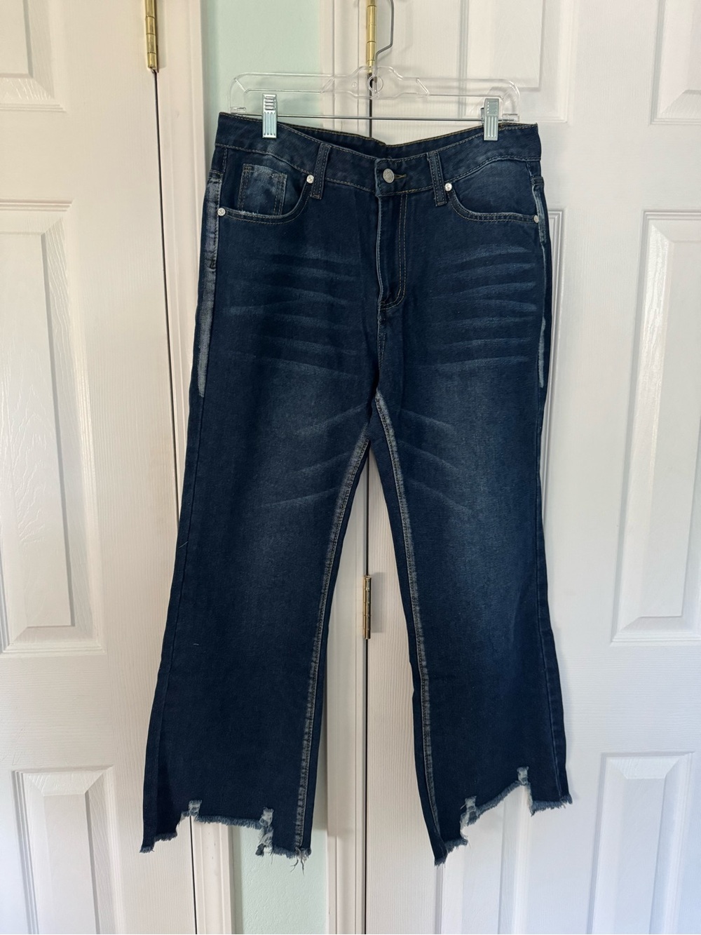 Dark Blue Frayed Hem Women's Jeans